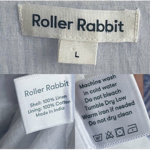 Roberta Roller Rabbit Linen Dress Raw Hems Striped Blue/White Size Large $298 - Picture 2 of 9